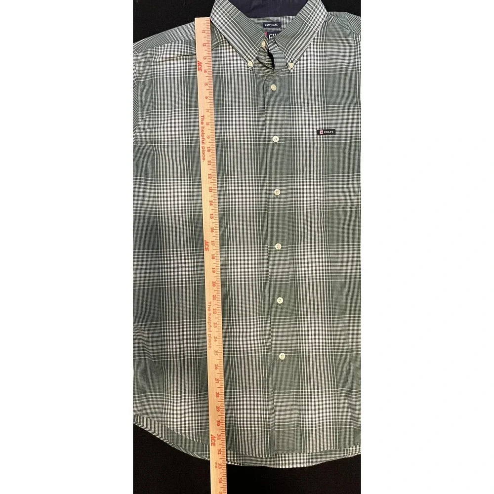 Chaps Men's‎ XL Green White Plaid Button Down Long Sleeve Easy Care Cotton Shirt